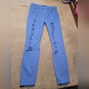 7 For All Mankind Blue Pants Jeans Womens Sz 28 Raw Hem Distressed Skinny 28x26